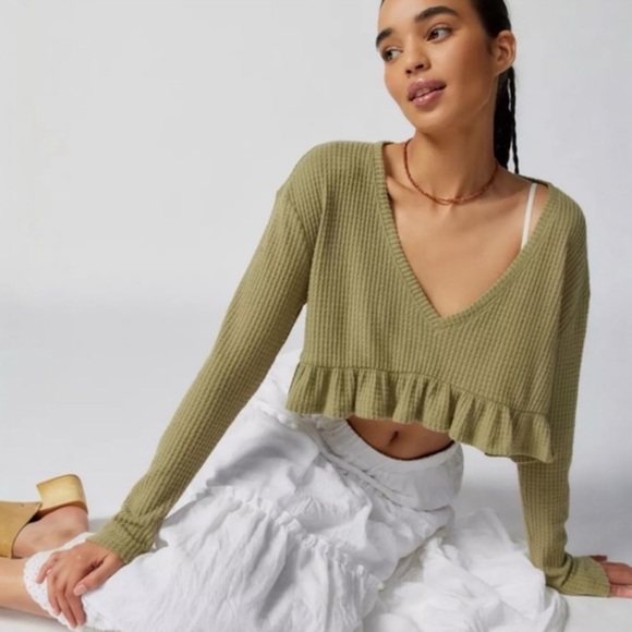 New! URBAN OUTFITTERS • Out From Under Anya Cozy Babydoll Top in Green - Picture 11 of 12